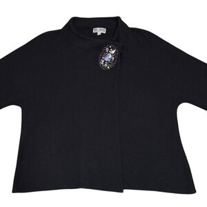 JM Collection Black Wool Embellished Shawl Collar Cardigan Sweater Women P/L